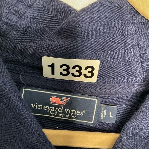 Vineyard Vines Mens Large Pullover Sweater Blue Shawl Collar Elbow Patch Cotton - Picture 4 of 8